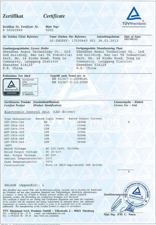 TUV Certificate No:326171825